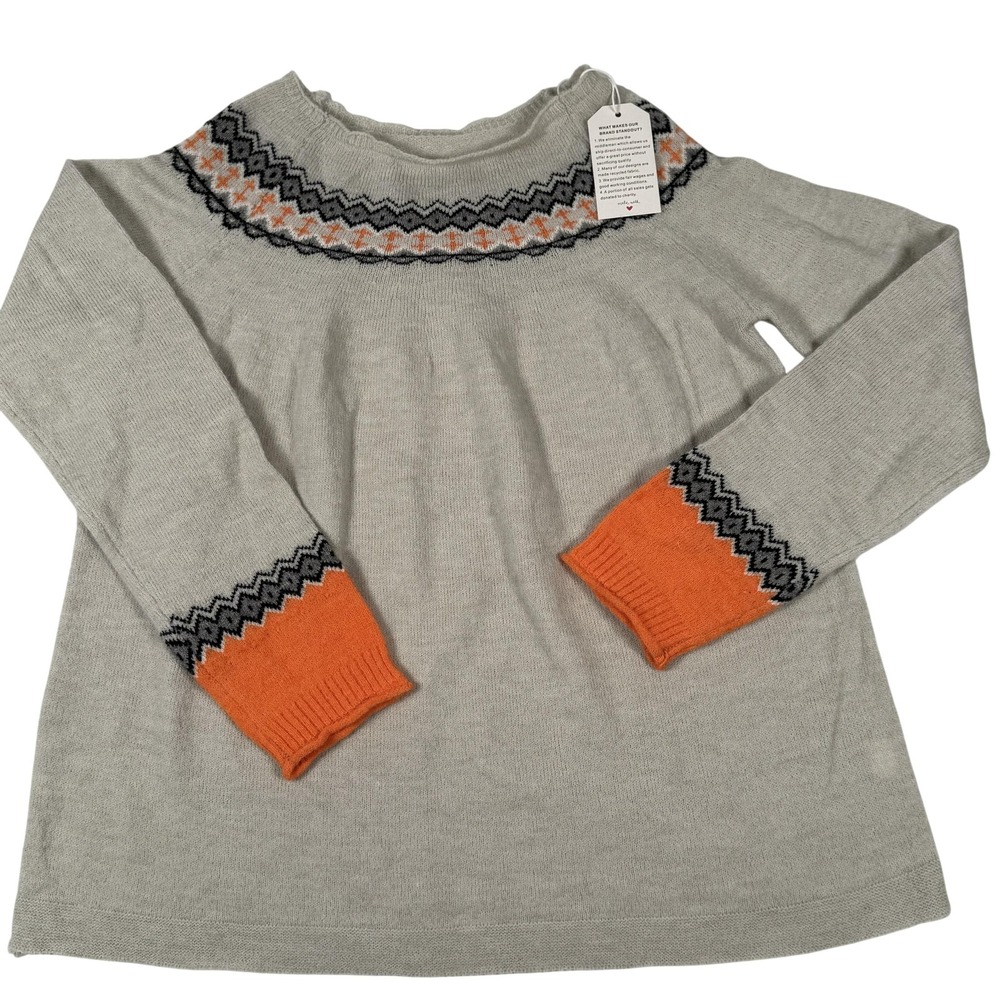 Fair Isle Sweater Womens Medium‎ Gray Orange Knit Pullover NWT Crewneck Soft